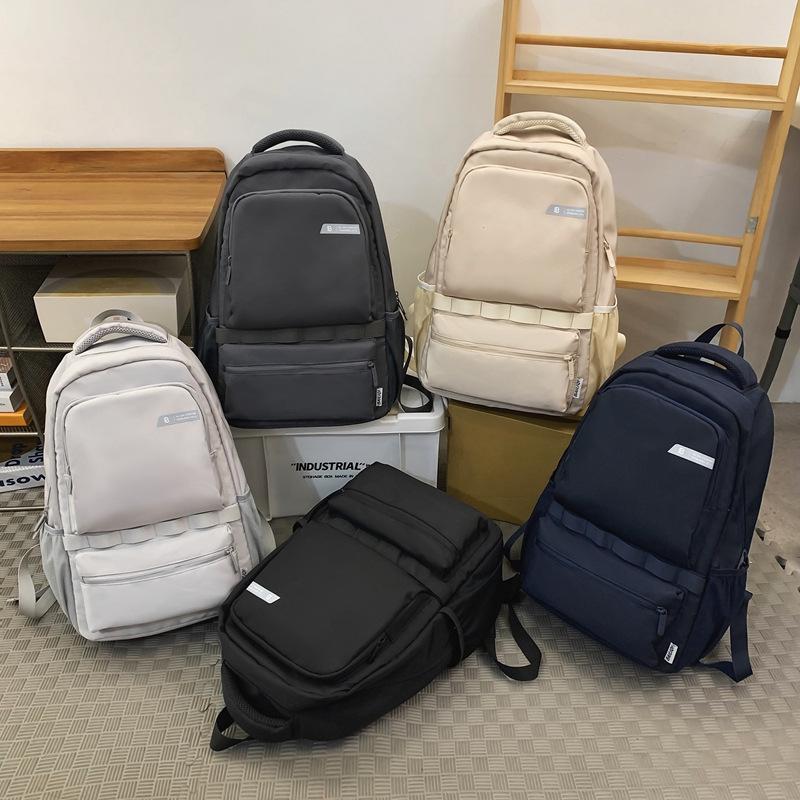 Men Solid Color Backpack Large Capacity Computer Bag Travel Couple Backpack Student Schoolbag