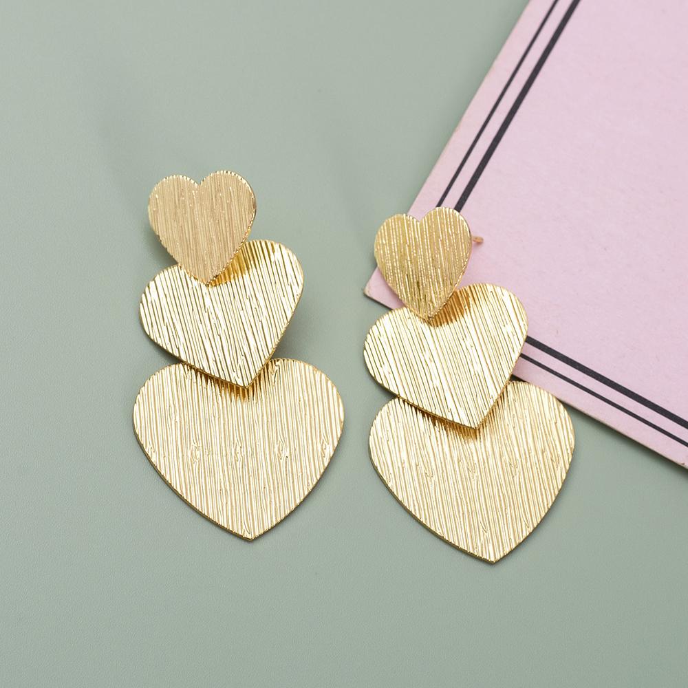 Stripe Metal Dangle Gold Color Heart Earrings For Women Vintage Elegant Piercing Stud Women's Valentine's Day Gift Girls Jewelry