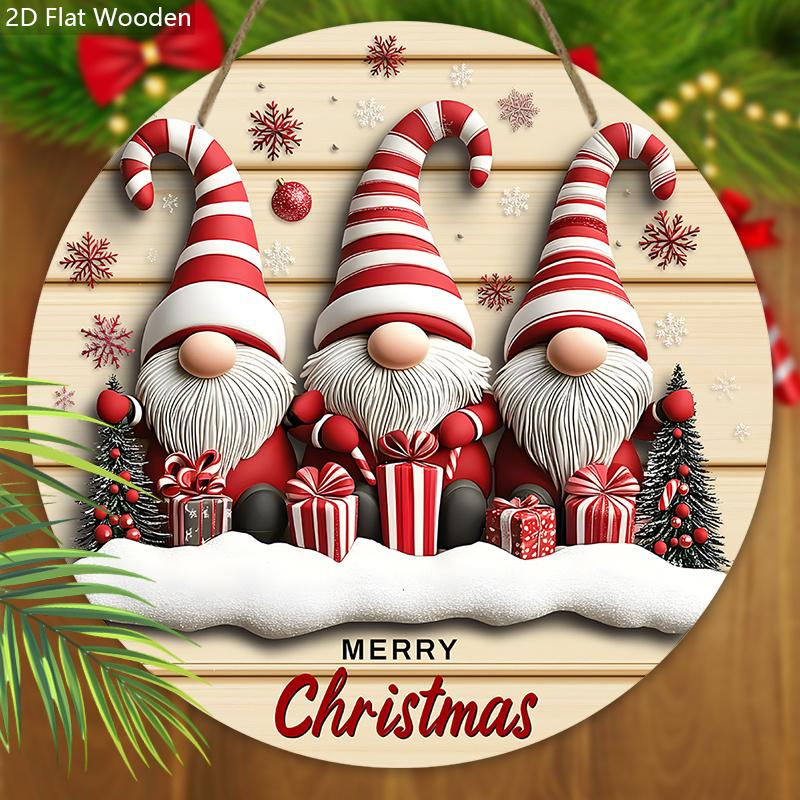 Adorabil Gnomi Roz Crăciun Semn din Lemn, Merry Christmas Semn Rotund pentru Decor Agățat de Perete Ușă din Față, Decorațiune Ideală de Crăciun