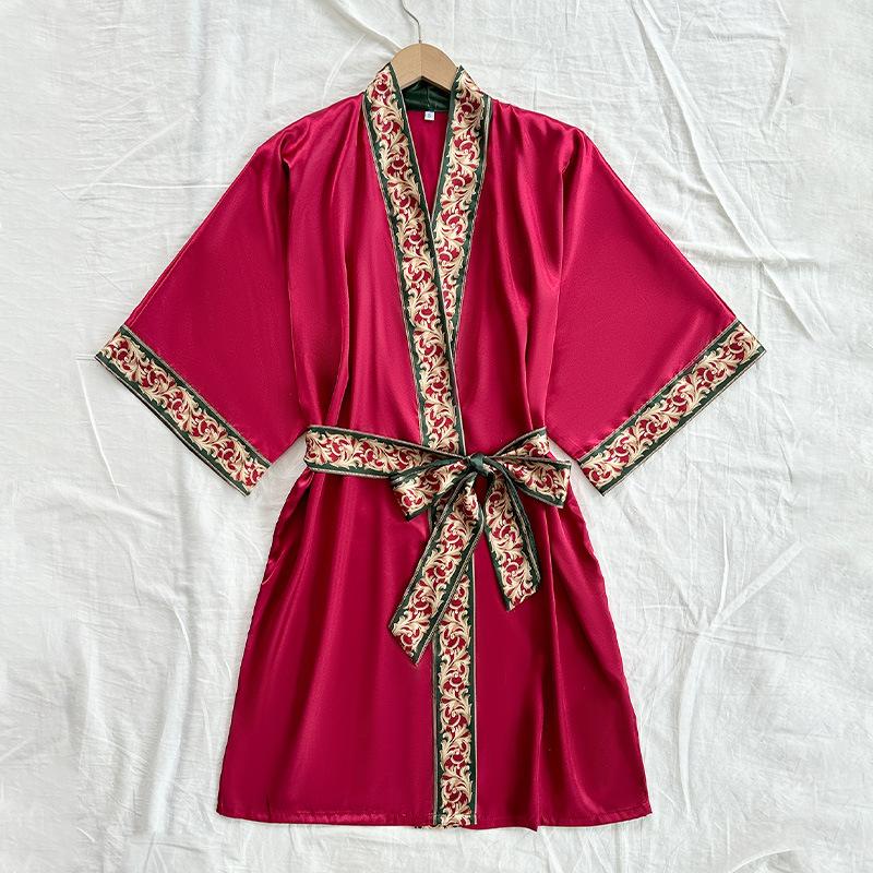 

Ночная сорочка из ледяного шелка, простая домашняя одежда на все четыре сезона, сексуальное миди-карусель, халат, новый халат в китайском стиле для женщин XL красный