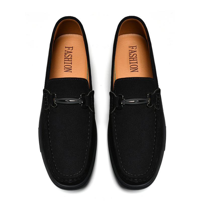 Fashion Spring Cow Suede Loafers Men's Metal Buckle Designer Casual Shoes Fashionable Soft Sole Comfortable Outdoor Adult Driving Shoes