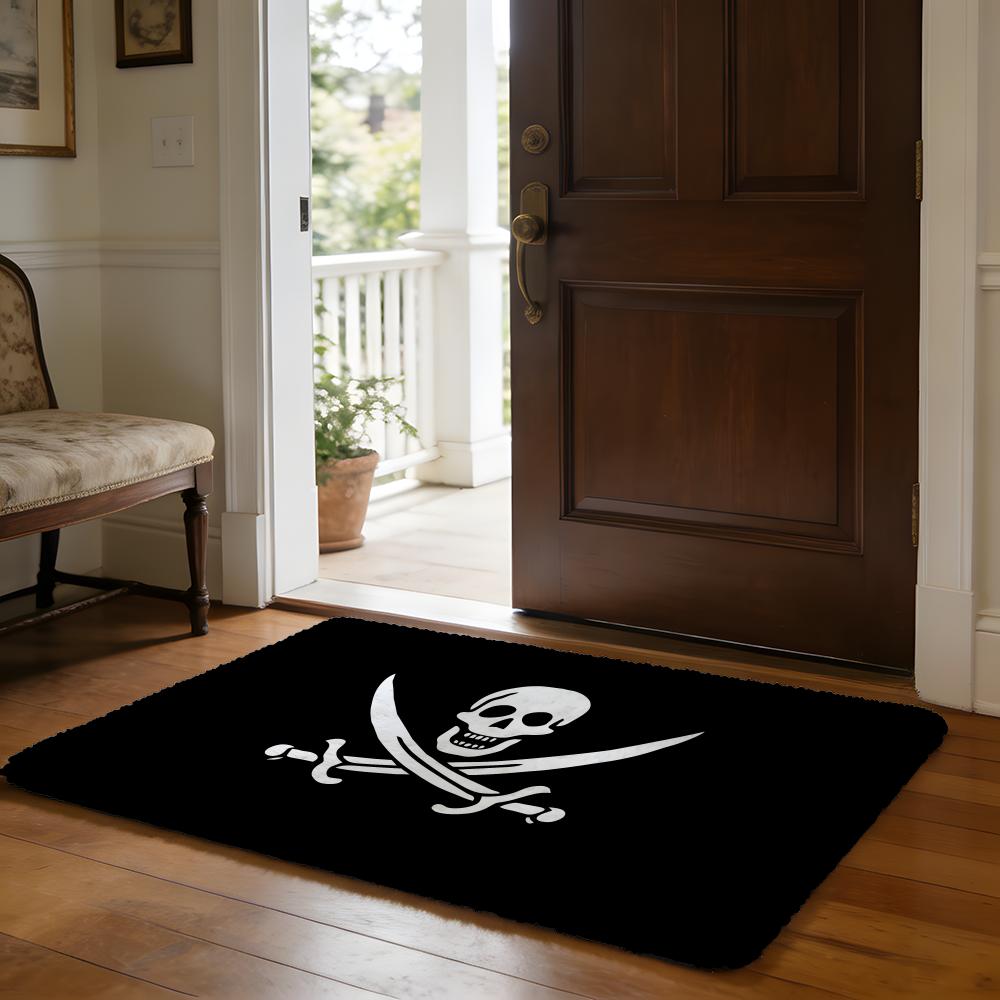 

Floor Mat Soft Flannel Rug Non Slip Absorbent Mat for Bathroom Bedroom Home Decor pirate logo 50x80cm