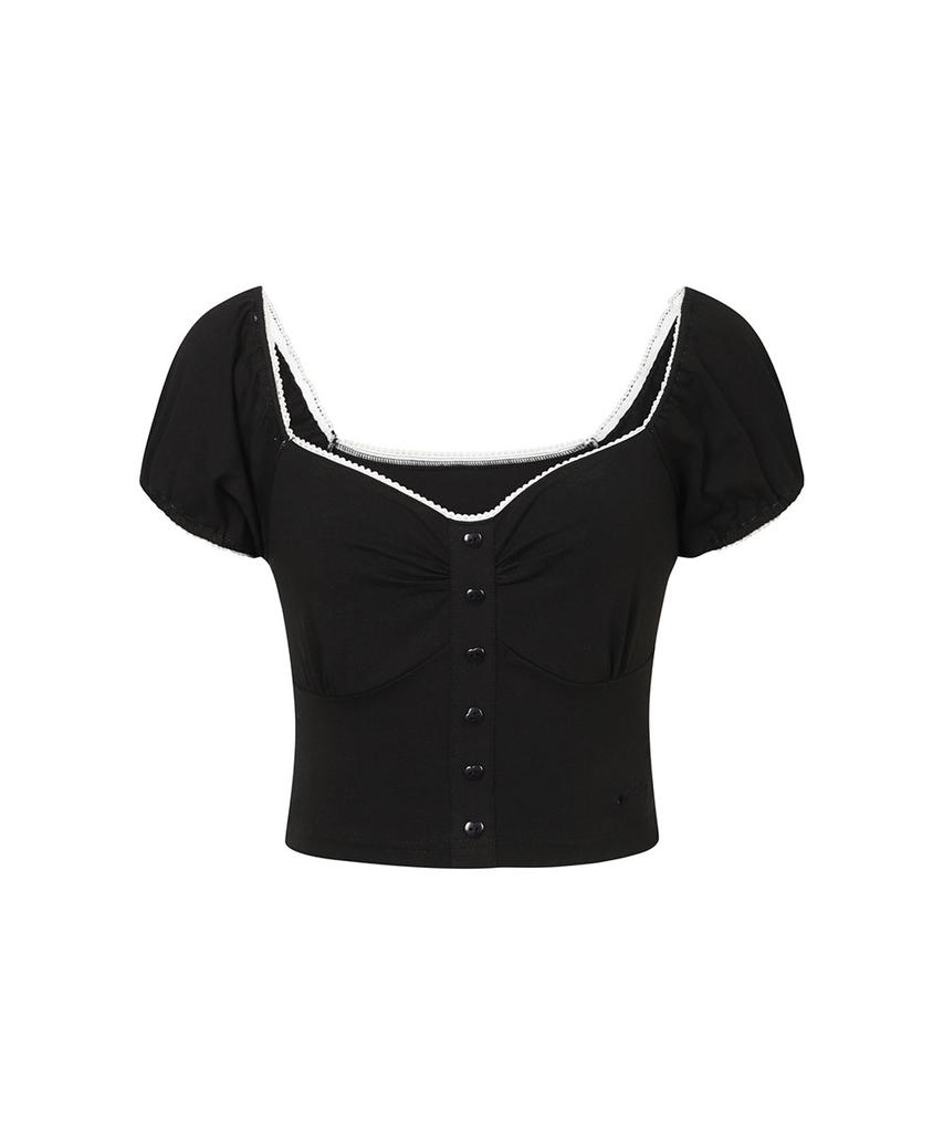 Moabel Coquette Puff Top - Black