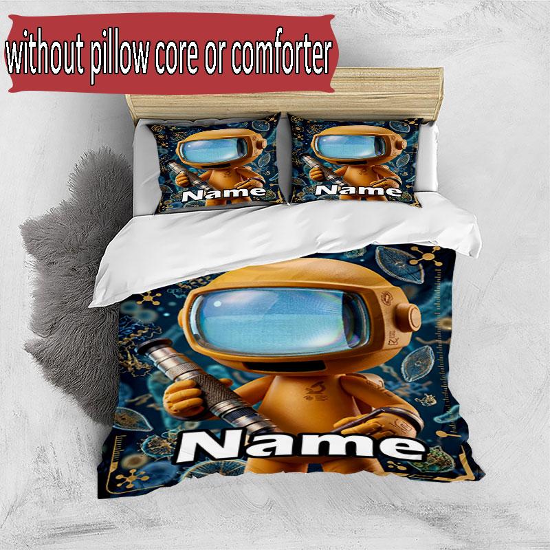 3pcs Duvet Cover Set (1*Duvet Cover + 2*Pillowcase, Without Core), Custom Name Cosmic Bot Crew Pattern Bedding Set, Home Bedroom Decor Gift