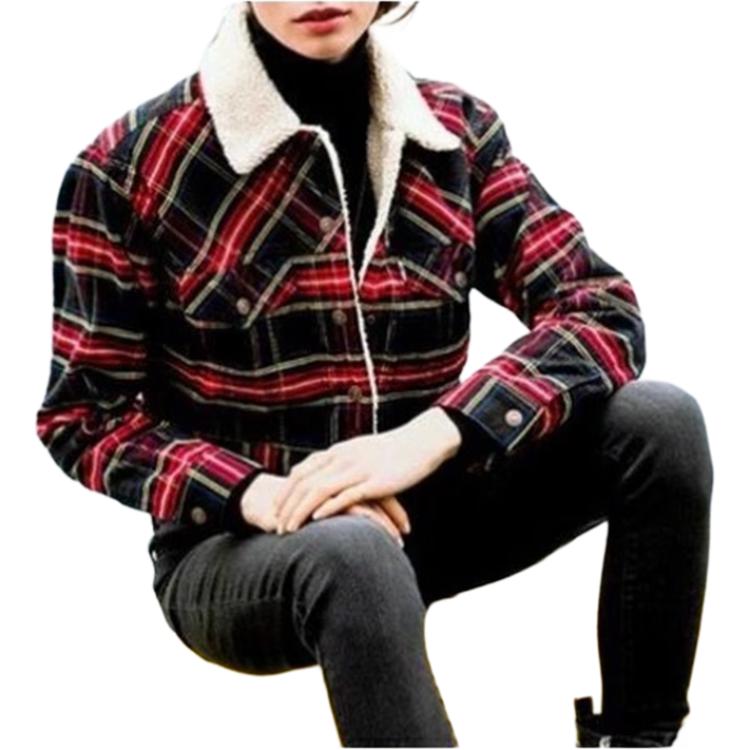 Levis Short Single-Breasted Vintage Plaid Long Sleeve Jacket Women jackets Red 72675-0001