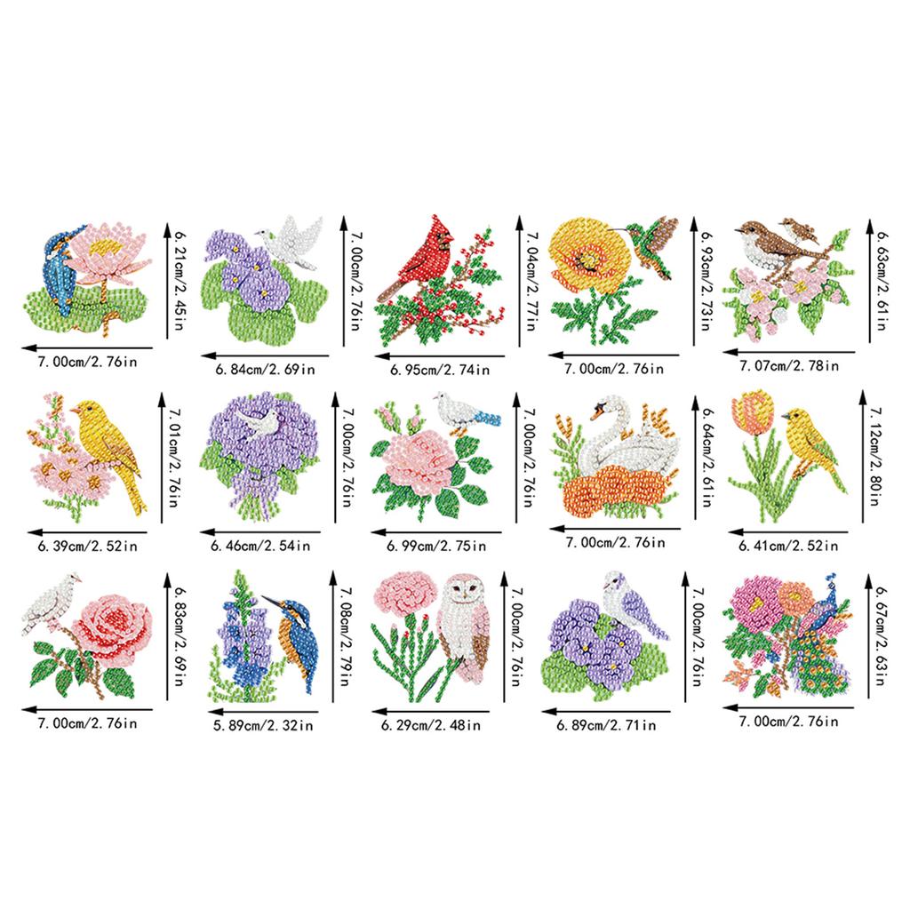 15Pcs Flowers DIY Diamond Painting Keychain Kits Double Sided 5D DIY Diamond Art Pendants Diamond Art Keychain Ornaments