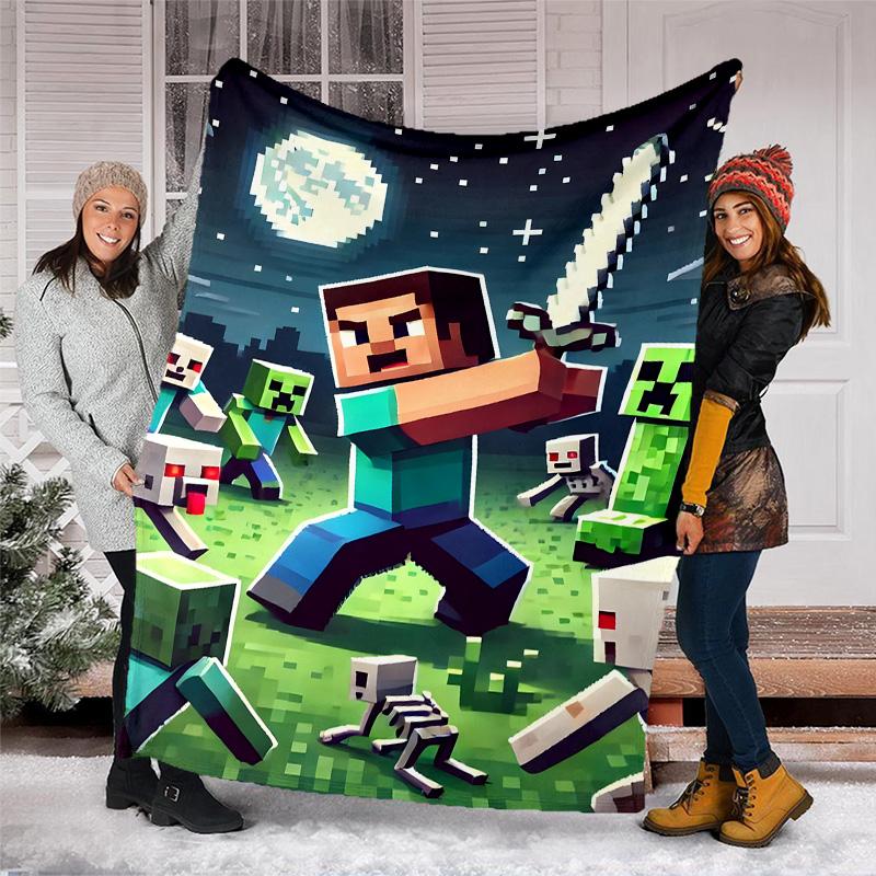 1pc Pixel games Theme Blanket - Digital Print, Polyester, Cozy for All Seasons, Perfect for Outdoor, and Travel