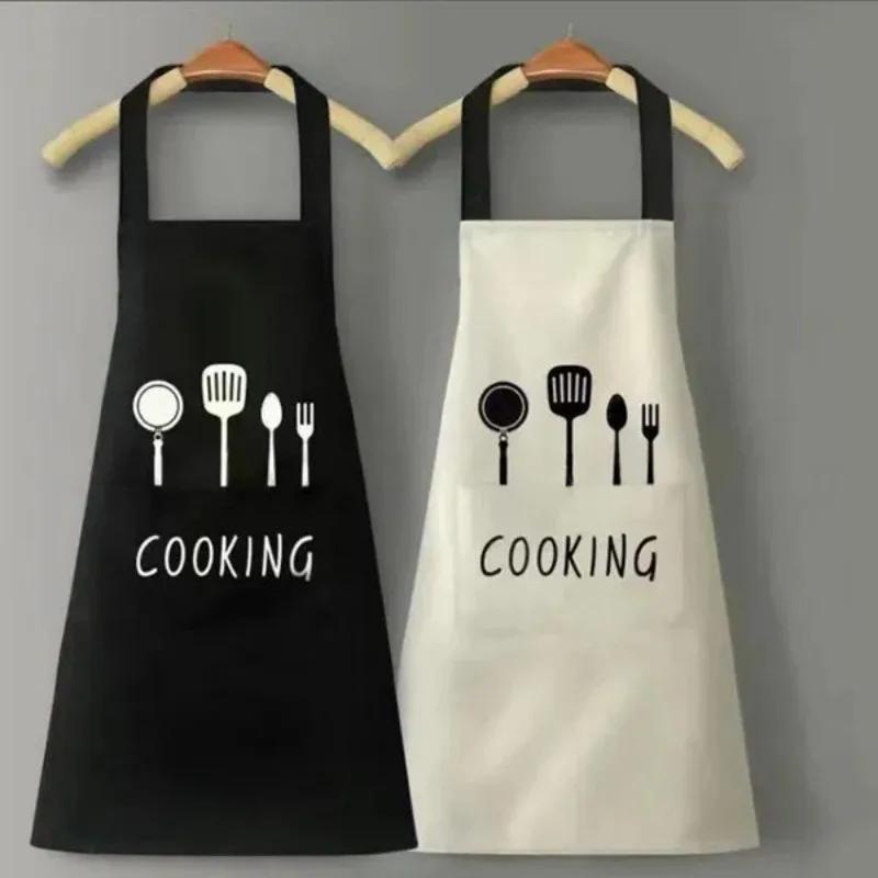 1PC Apron English Letters and Kitchen Utensils Printed Waterproof Apron