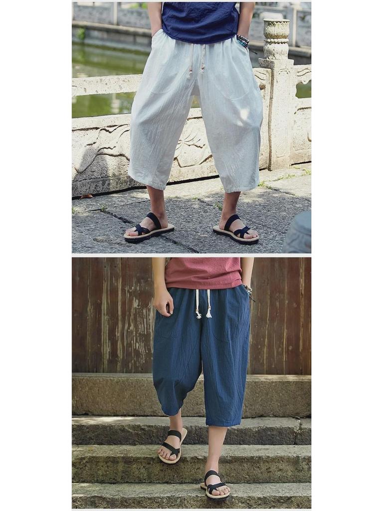 Men's Summer Loose-Fit Cotton & Linen Harem Shorts