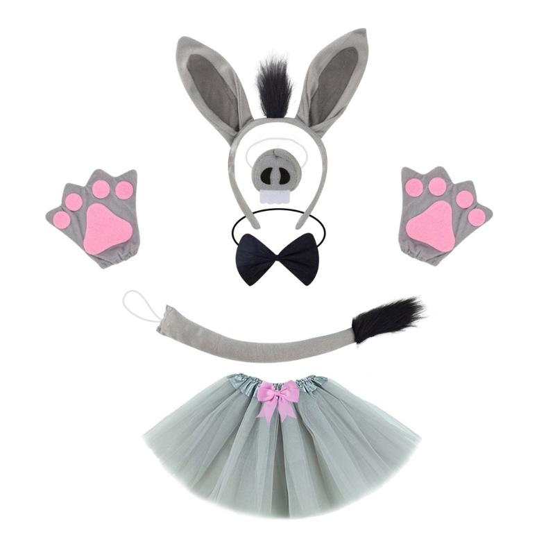Donkey Tail Costume with Donkey Tail Headband Nose Glove Skirt Bowtie Halloween Donkey Costume for Kid Halloween Cosplay