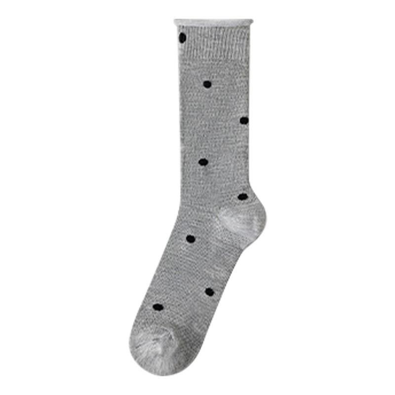 Gray Stacking Socks Children'S Cotton Medium Tube Socks Polka Dot Mesh Breathable Curling Summer Ballet Stockings