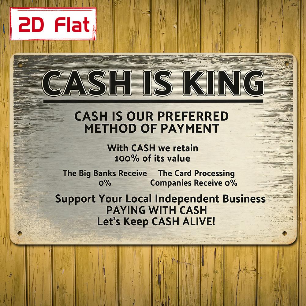 Tin Sign Vintage Durable Metal Plaque Wall Decor Home Office Bar Man Cave Cash Is King Business Payment Notice Wall Art