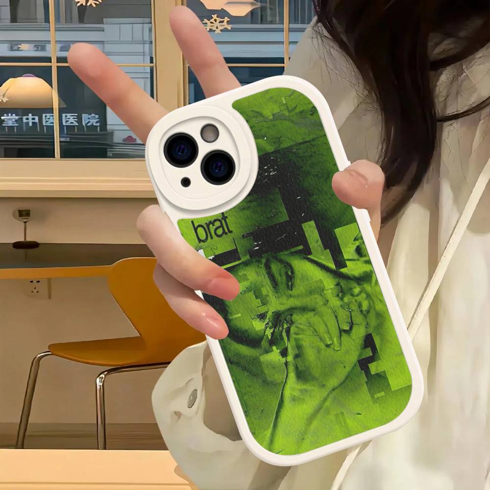 C-Charlis XCX B-BRAT Leather Phone Case For IPhone 16 16e 15 14 13 12 11 Pro Max Plus Mini Cover