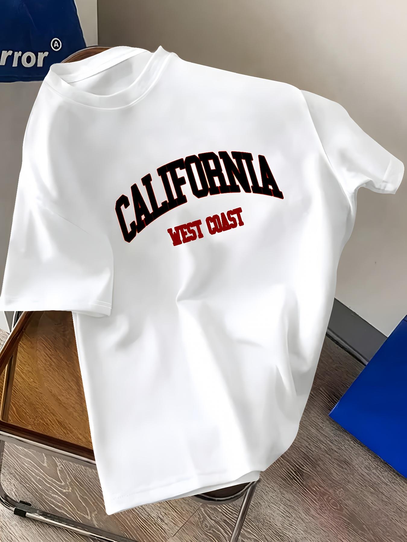Mens California West Coast Printed Short Sleeve TShirt  Bright Blue with Red and White Letters 100 Polyester Regular S