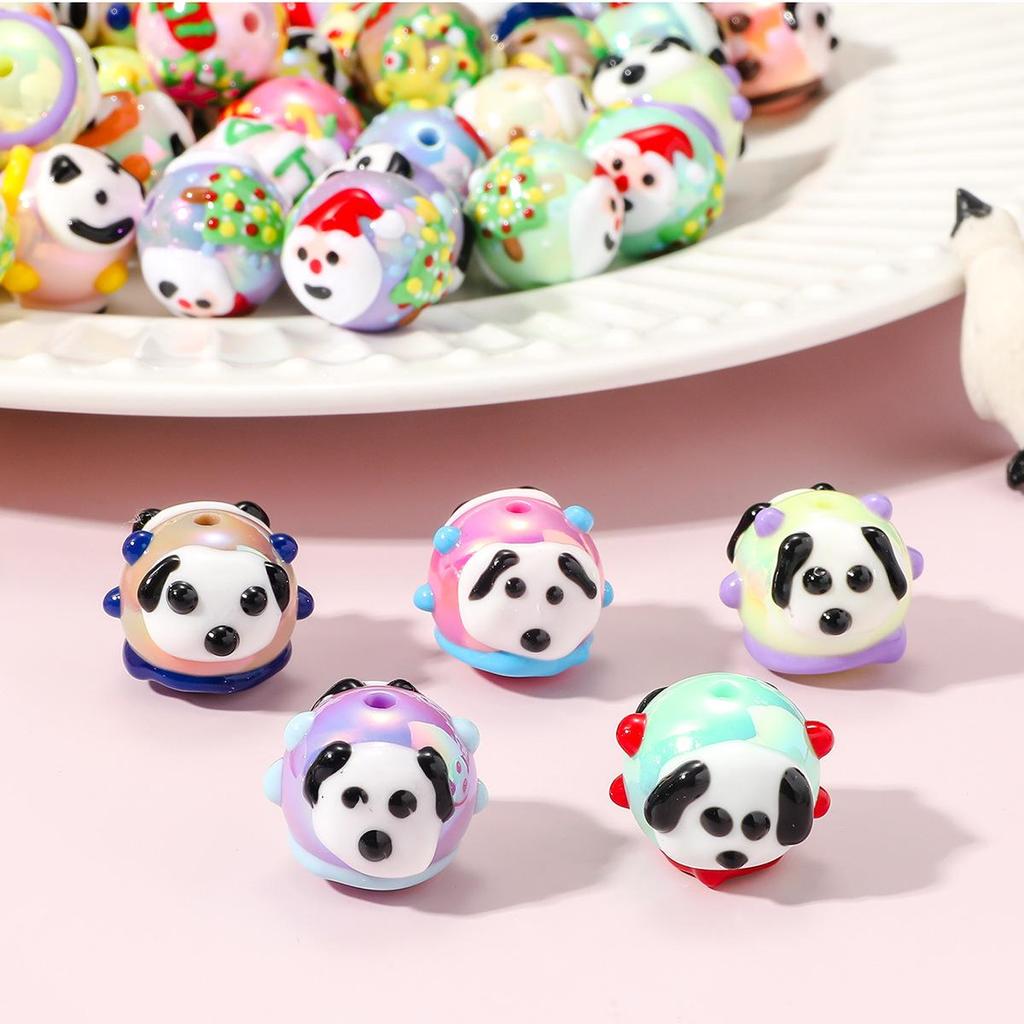 16mm Hand-Painted Christmas Santa, Reindeer, and Panda Beaded DIY Bracelet