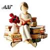 Exquisite Desktop Figurine Decor Wooden Reading Girl Figurine, Stable Pastoral Style Statue Decorative for Desk Decor, Artistic Healing Ornament,