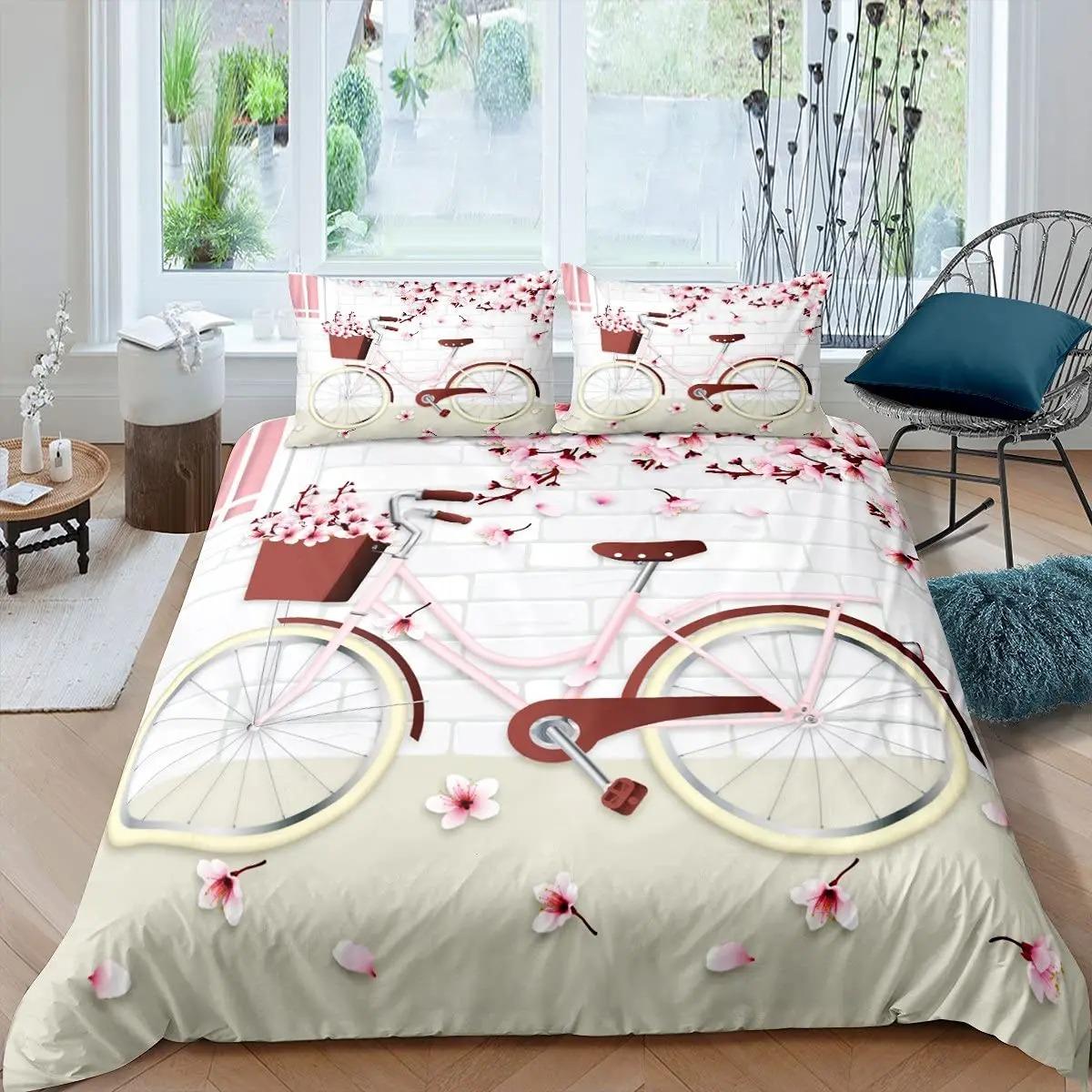 

Autumn Duvet Cover Set King Queen Size 3Pcs Fall Leaf Pumpkin Bicycle Bedding Set Microfiber Comforter Cover For Boy Teen Room EU Single(135x200cm)