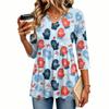 Women's Fashion Casual Christmas Print V-Neck Three-Quarter Sleeve Blouse