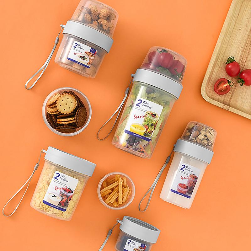 Breakfast Oatmeal Cereal Nut Yogurt Salad Cup Seal Container Double Layer Sauce Cup Bento Tuppers Food Bowl Lunch Box