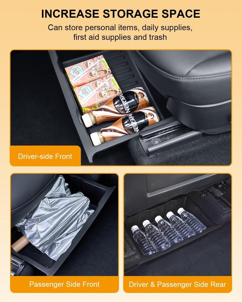 Under Seat Storage Box for Tesla Model Y 2024 2023-2020 TPE Underseat Storage Tray Under Seat Organizer Waterproof Hidden Tray