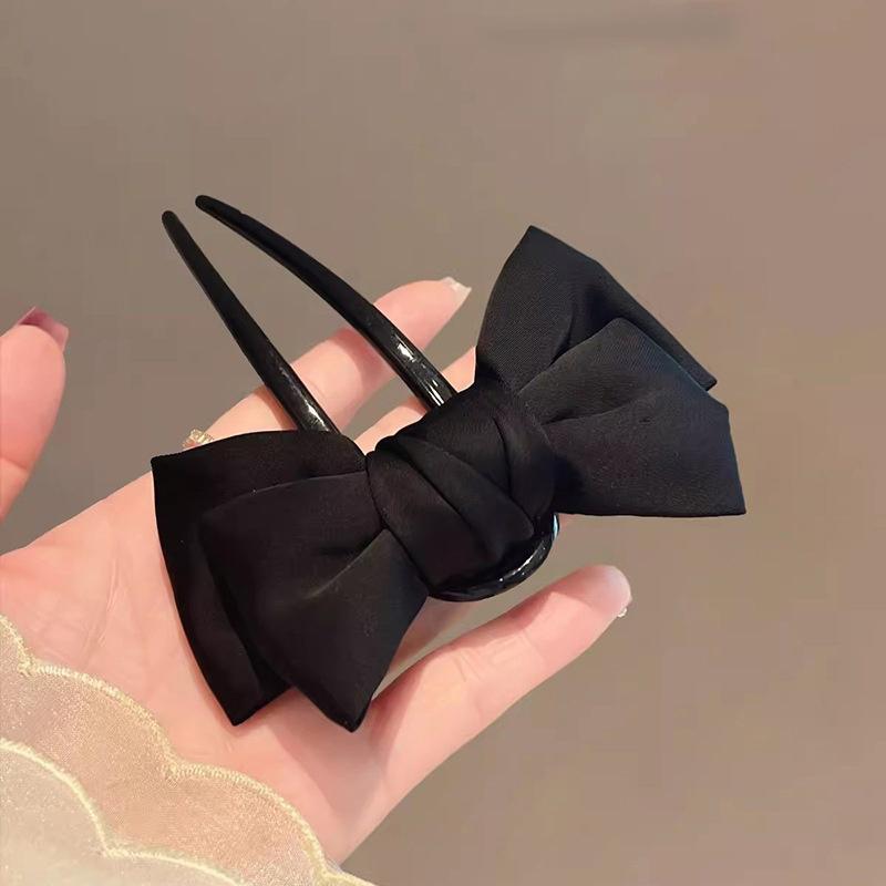 Women'S Bow U-Shaped Hair Clip Suitable For Girl Daily Wear Accessory Elegant Black Boutique Hairpin Hair Accessory