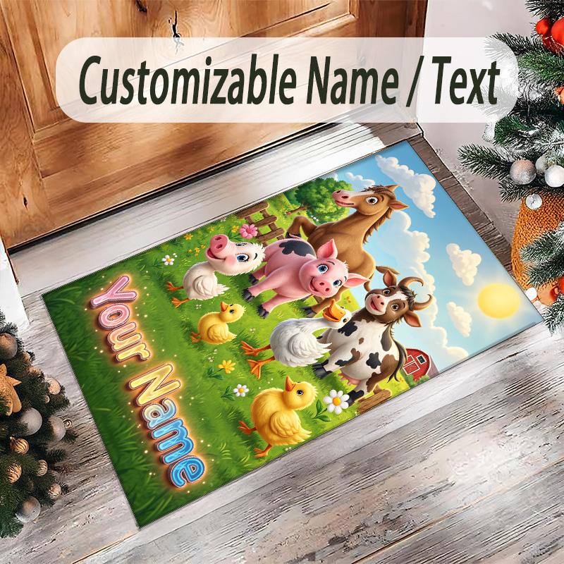 Farm Country Theme Crystal Velvet Rug Personalized Custom Name Text Soft Floor Mat Home Decor