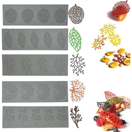 2 Pack of White Silicone Leaf Molds for Baking Fondant Tuile Molds, Hollow 3D Branches and Leaves Silicone Cake Molds, Perfect for Cake Decoration,