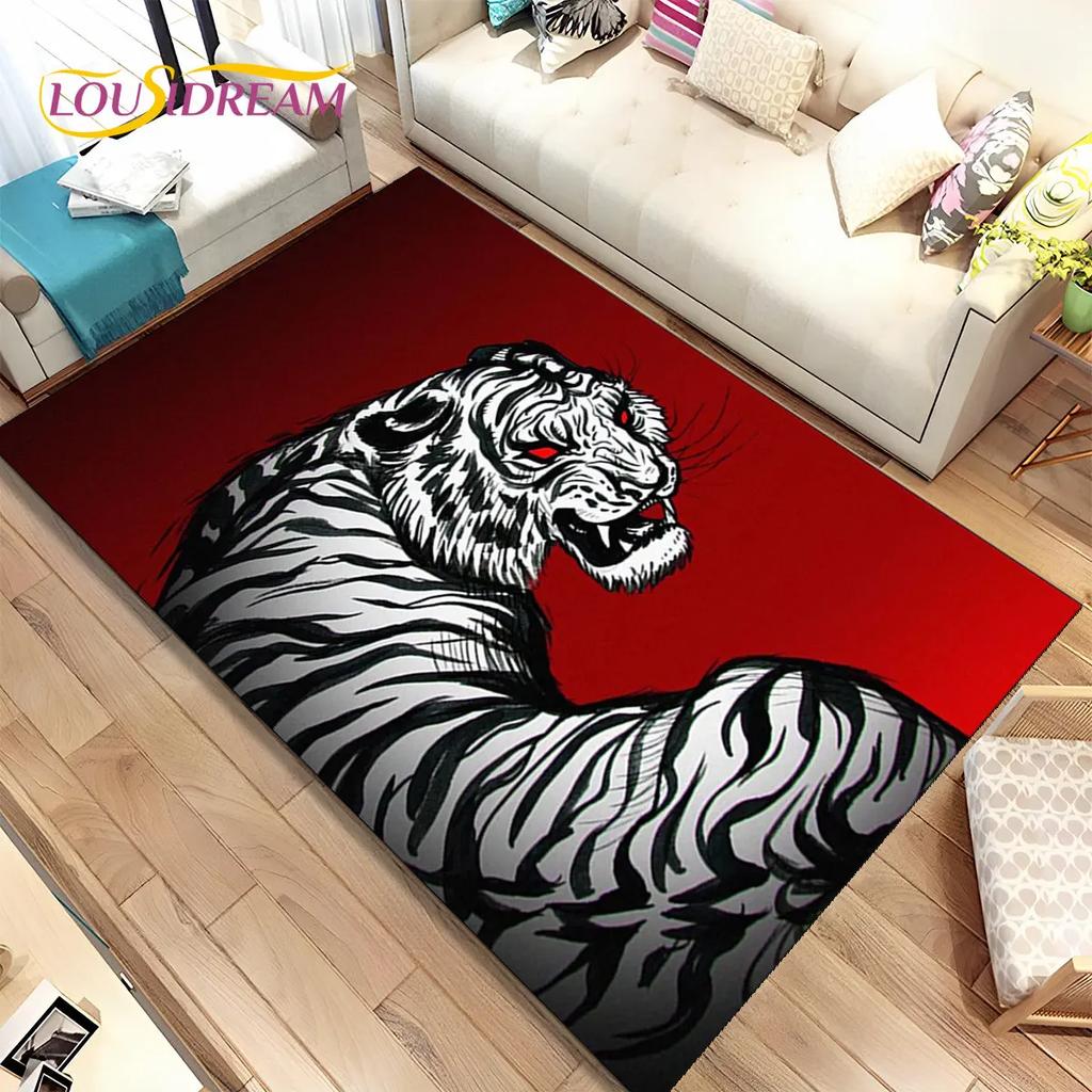 Beast Animal Tiger,Sabretooth Cartoon Area Rug,Carpet for Home Living Room Bedroom Sofa Doormat Kitchen Decor,Non-slip Floor Mat