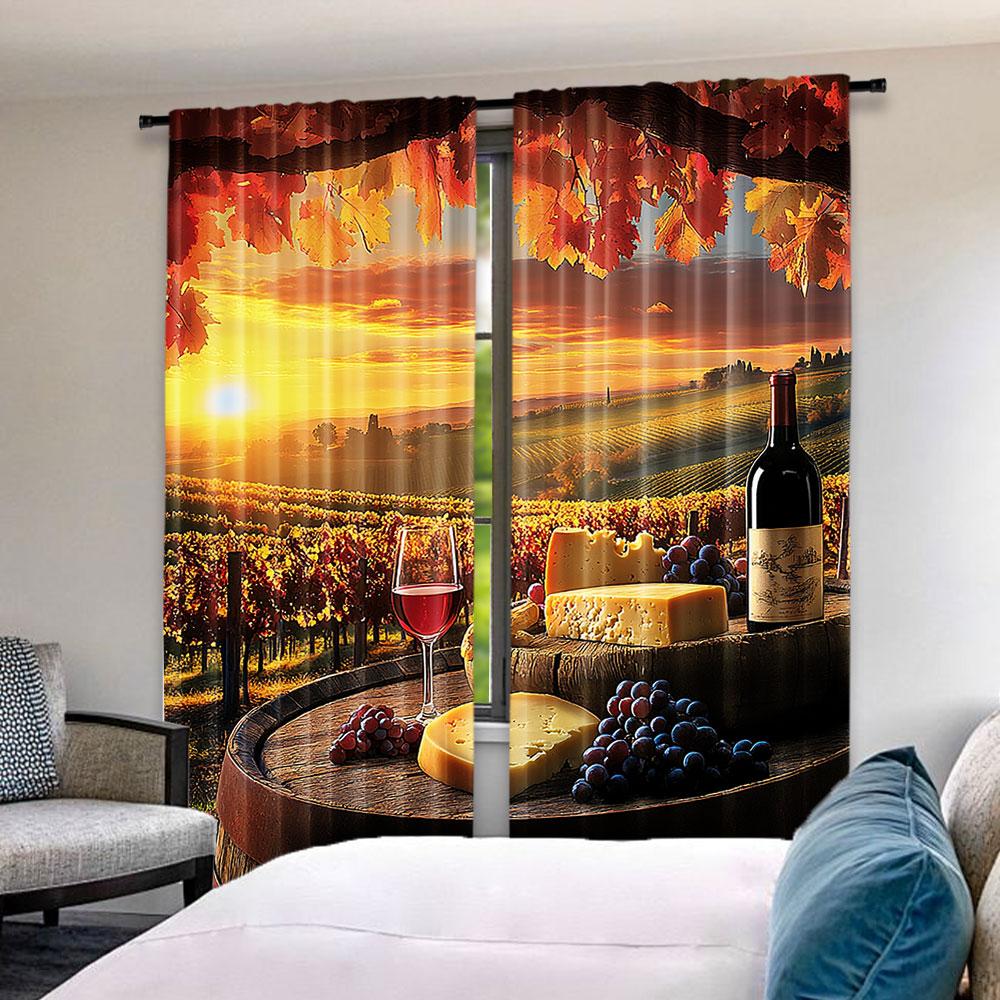 Set Of 2 Winery Curtain White Wine Cask Vineyard Sunset Living Room Bedroom Dining For Great Made Polyester