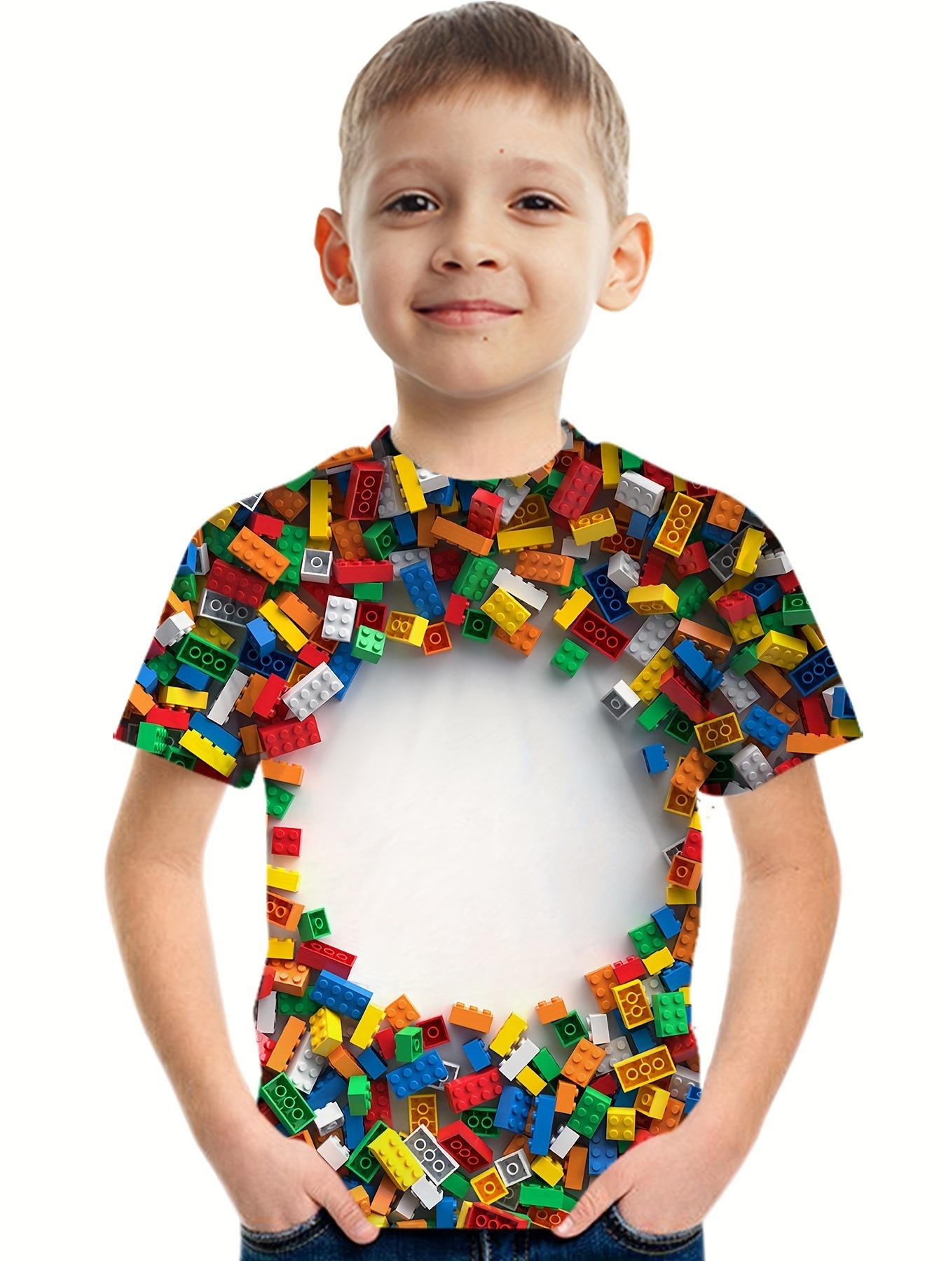 Men look 3D Clothes Kinderkleding Jongens T-shirt Korte Mouw Kinder T-shirts 3D Bouwstenen Print Grappige Kinder Zomerkleding Meisjeskleding 120