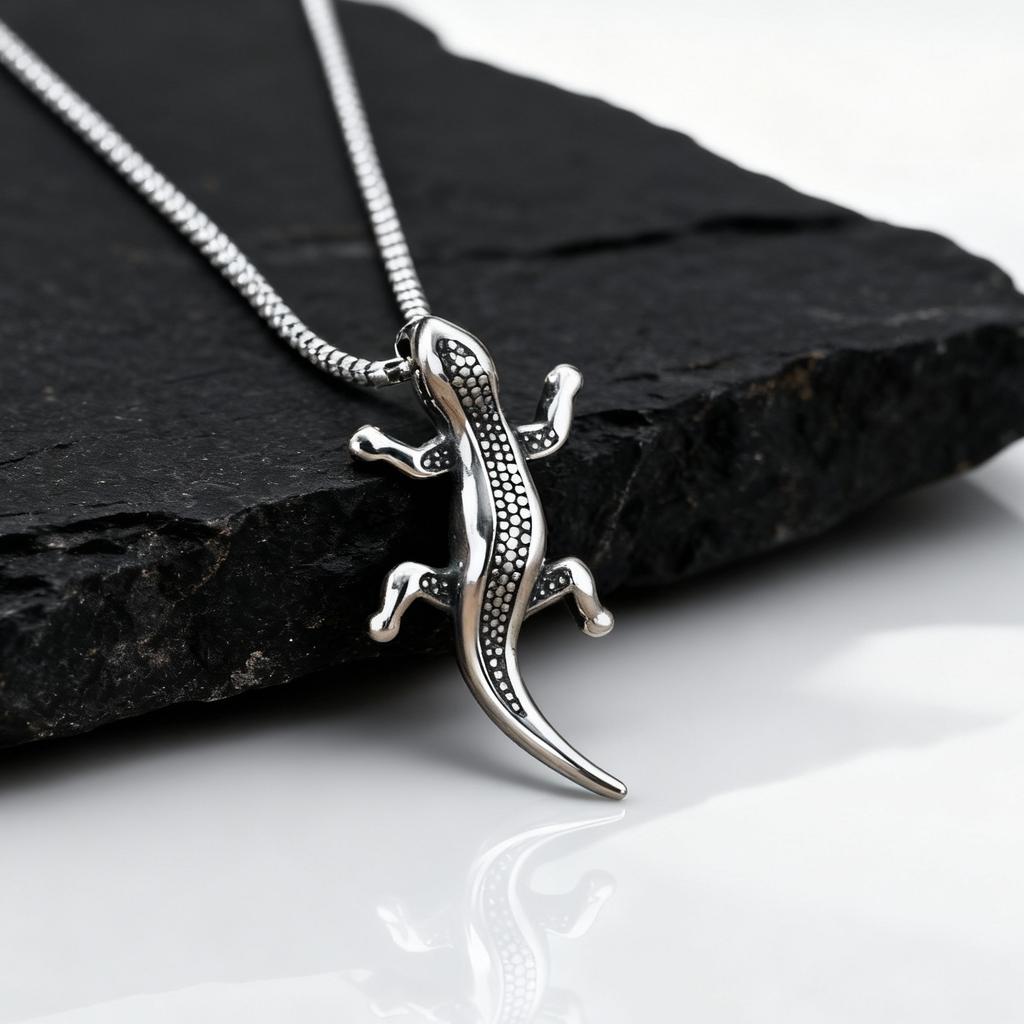 Gecko Necklace for Men Boys,Unique Stainless Steel Gecko Pendant Necklace,Representing Luck and Resilience