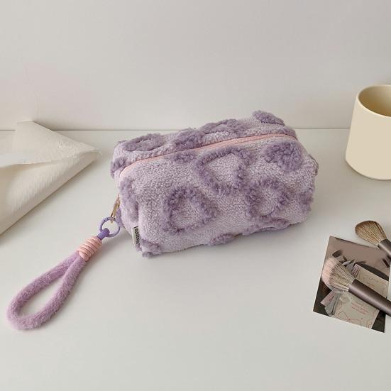 Plyschhjärta Sminkväska 3D Luddiga Hjärtan Sminkpåse Söt Fluffig Sminkorganisatör Necessär för Kvinnor Flickor