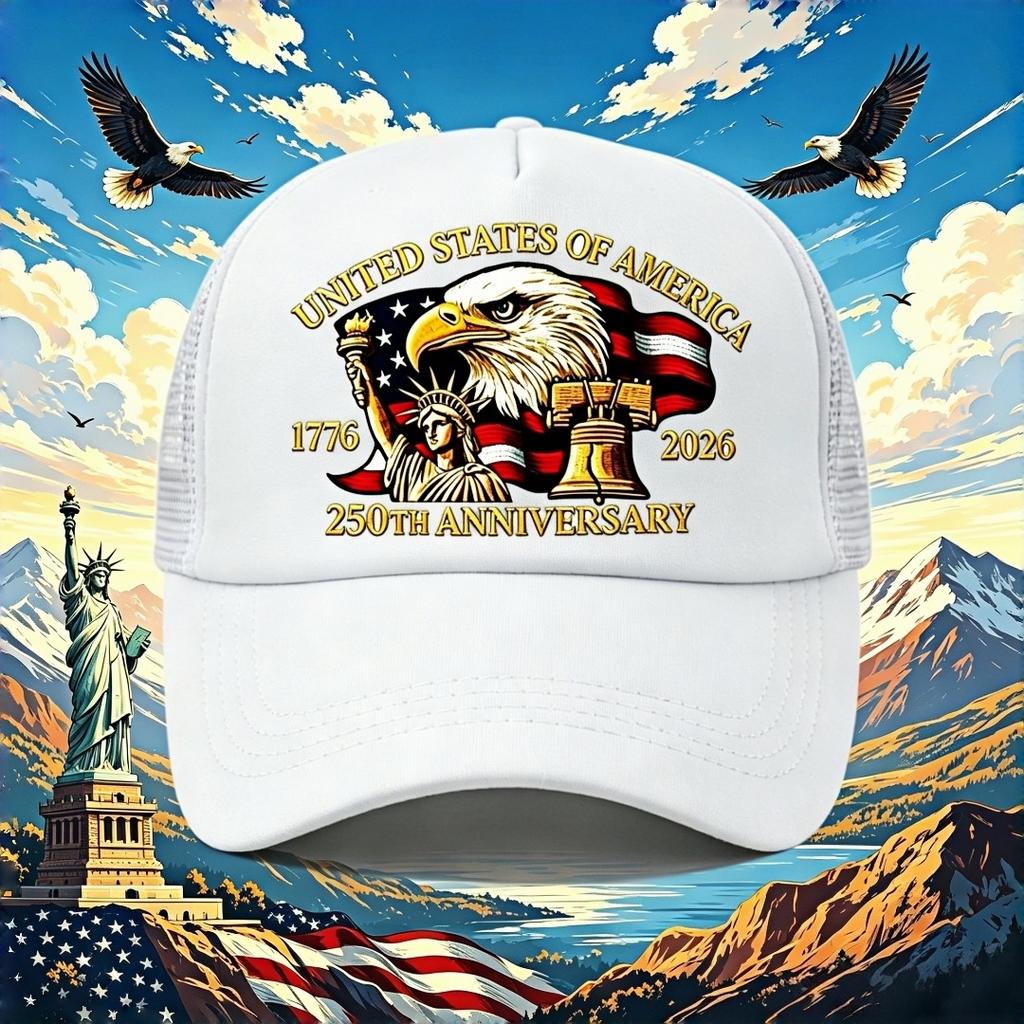 American Retro 250Th Anniversary Truck Cap 1776 -  American Eagle Patriotic Style Adjustable Mesh Printed Baseball Cap (For