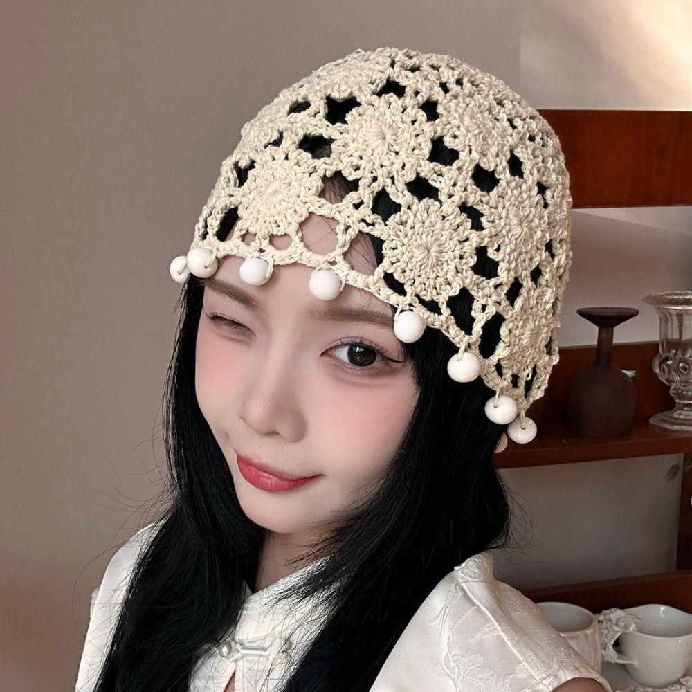 Flower Crochet Hollow Knitted Hat Sweet Ethnic Style Hat Fashion Knit Beanies  Outdoor