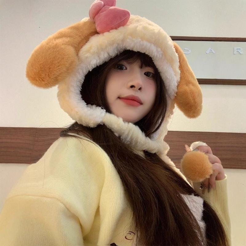 Plush Hat Kawaii Cartoon Anime Embroidery Accessories Ear Protection Hat Autumn Winter Thick Warm Hat