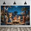 2D Flat Christmas Night Scene Polyester Banner - Nativity Scene, Suitable for Christmas Parties, Anniversaries, Home Decoration