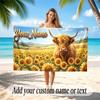 Highland Cow Theme Quick Dry Beach Towel Custom Name Text Print Large Sand Resistant Towel Beach Vacation