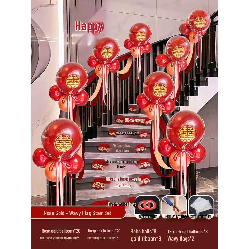 Tinsel Wedding Room & Stair Décor Set with Balloons - Bride & Groom's Side Decoration Kit