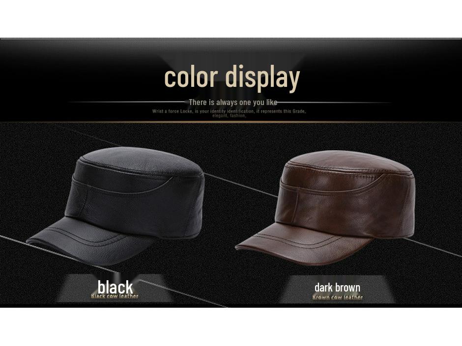 Męska Czapka z Daszkiem typu "Kaczka" ze Skóry Bydlęcej - Ciepła w Stylu Wojskowym na Jesień i Zimę