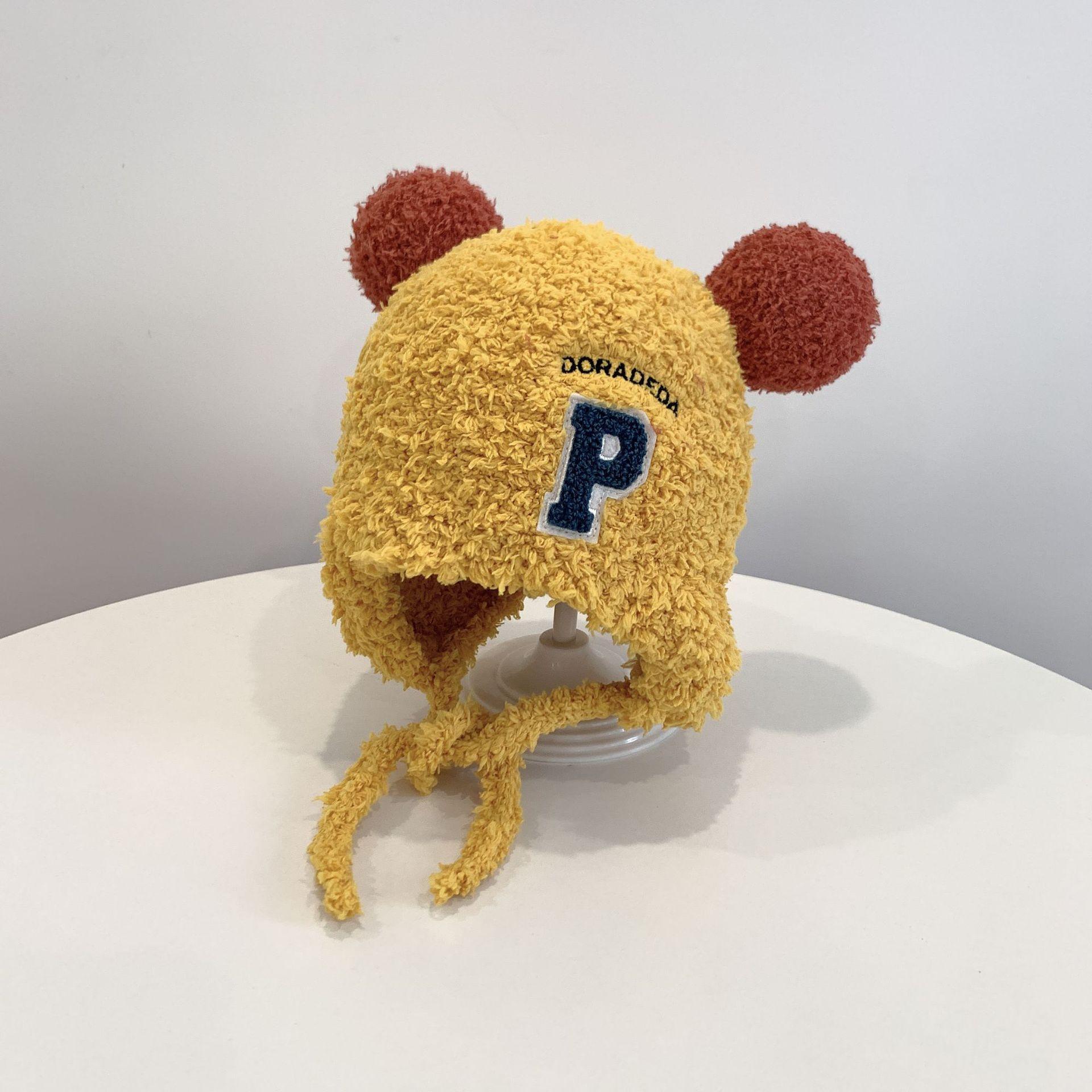 

Модная детская кепка осень-зима с буквой P, береты, защитные ушки, шапки для мальчиков и девочек, детские шапки-бомберы унисекс 1 2 3 4 года жёлтый