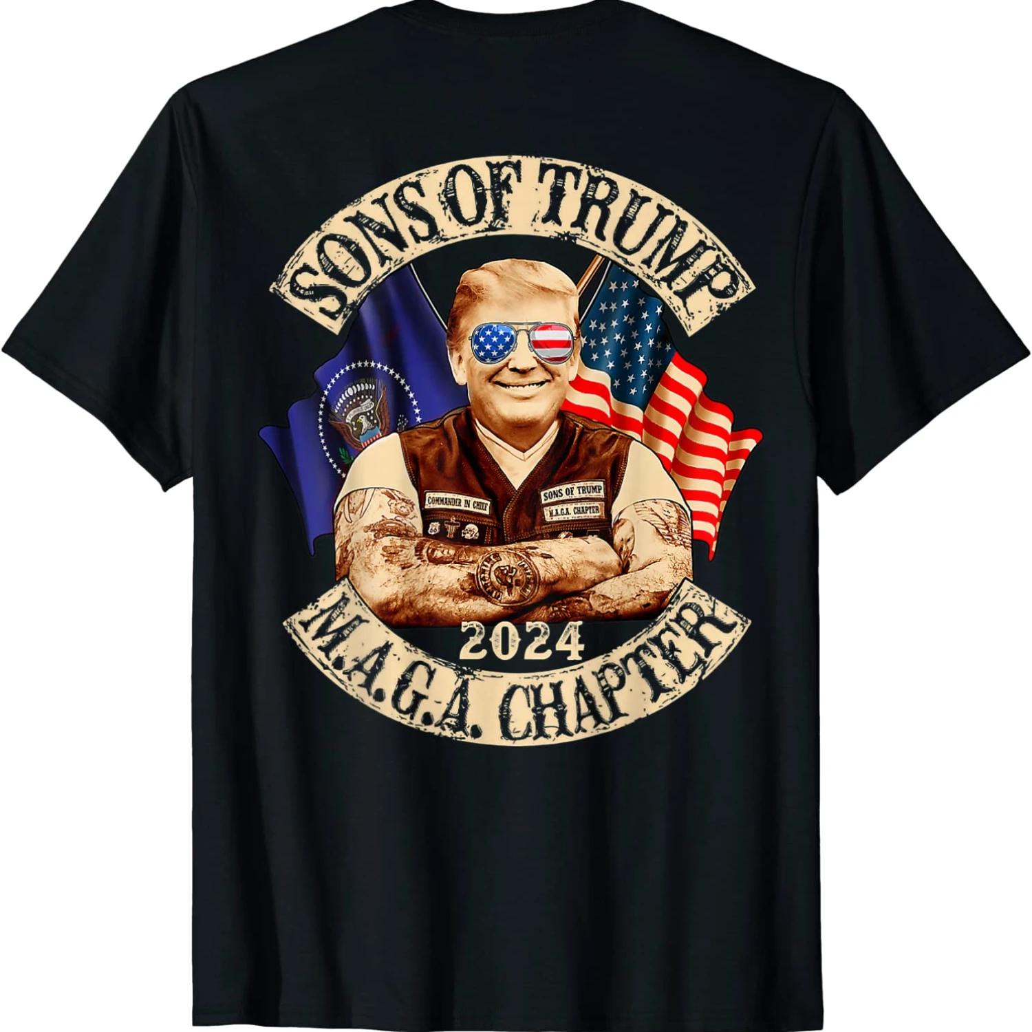 

Футболка Sons of Trump Maga Chapter 2024. Хлопковая мужская футболка премиум-класса с коротким рукавом и круглым вырезом, новинка S-3XL XL чёрный