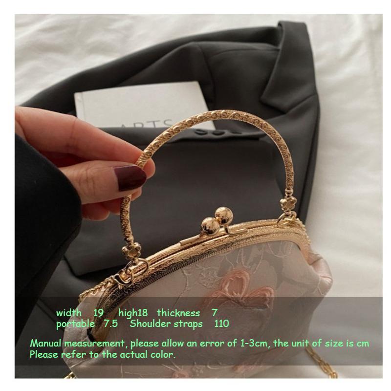 Chinese Style Shell Handbag Embroidery Butterfly Fashion Travel Shoulder Bag Elegant Metal Chains Cross-Body Bag Handbags