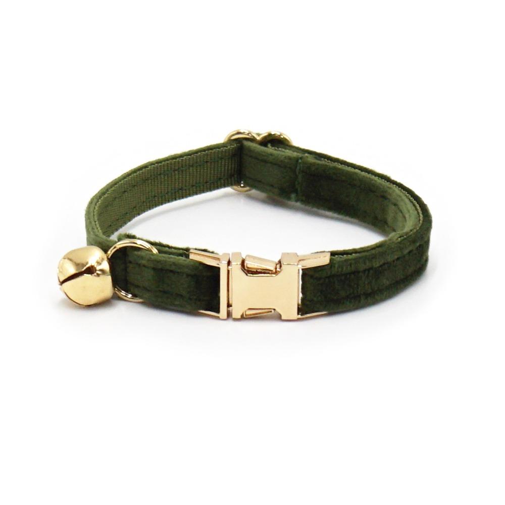 Portable Velvet Cat Collar Cute Adjustable Kitten Collars Necklace Light Gold Buckle with Bell Cat Pet Accessories