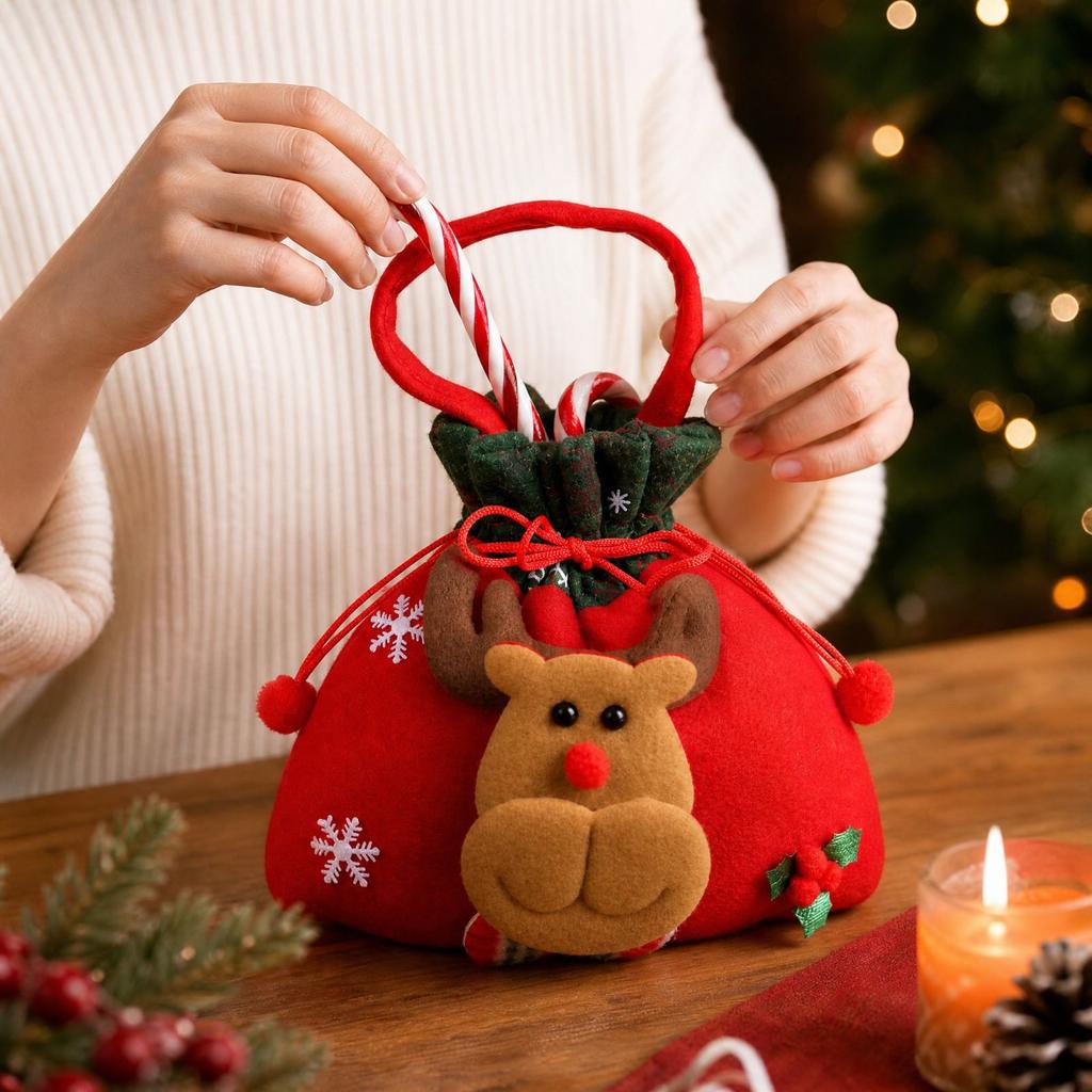 Christmas Candy Bags for Kids, Small Bags with Handles for Christmas Eve Party Favors