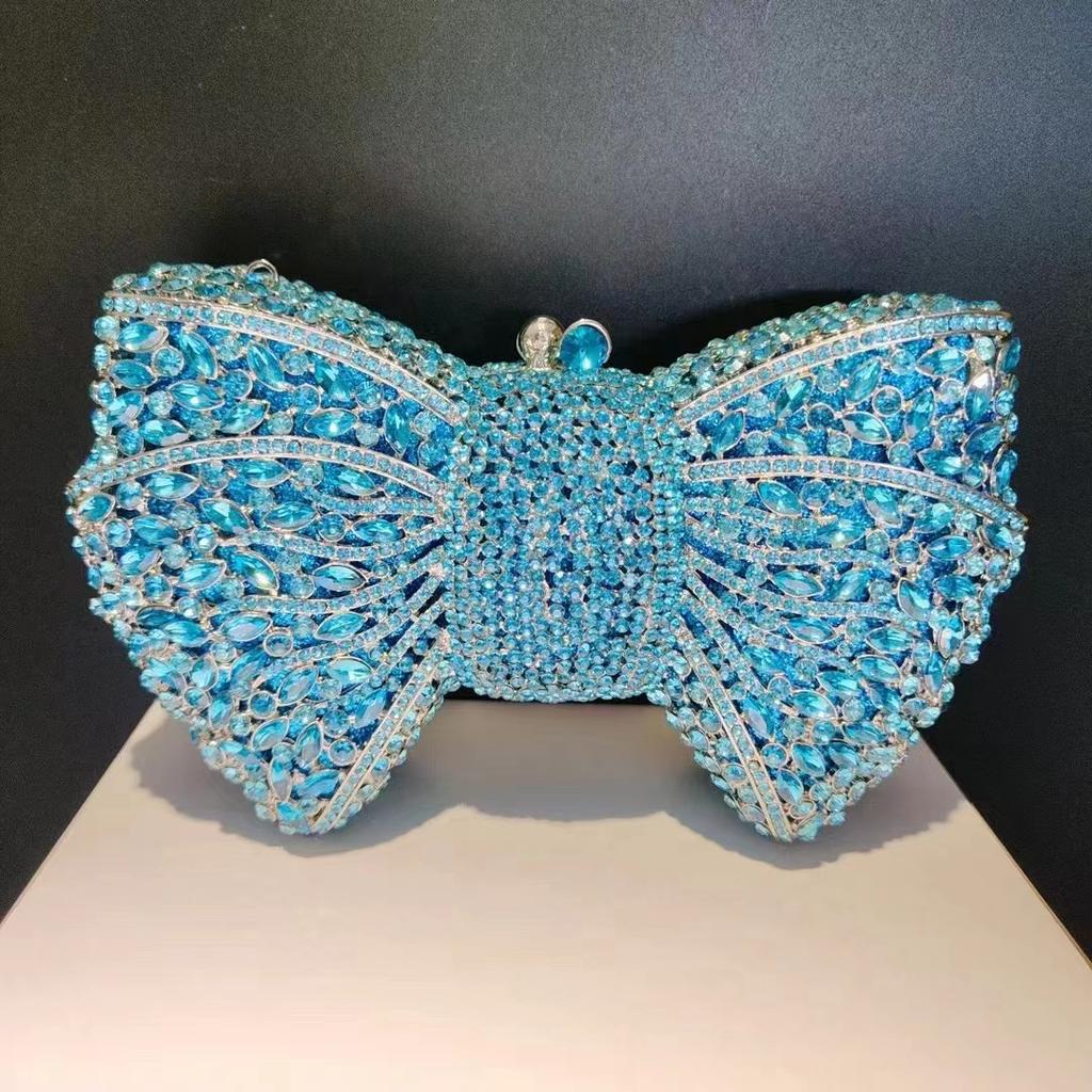 Green Bow Rhinestone Evening Bag Gold Hard Metal Crystal Wedding Handbags Bridal Party Cluches Diamond Women Cocktail Purses