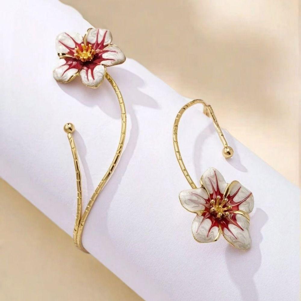 Metal Floral Open Cuff Armlet White Flower Cuff Arm Ring Vintage Butterfly Flower Arm Cuff  Gifts