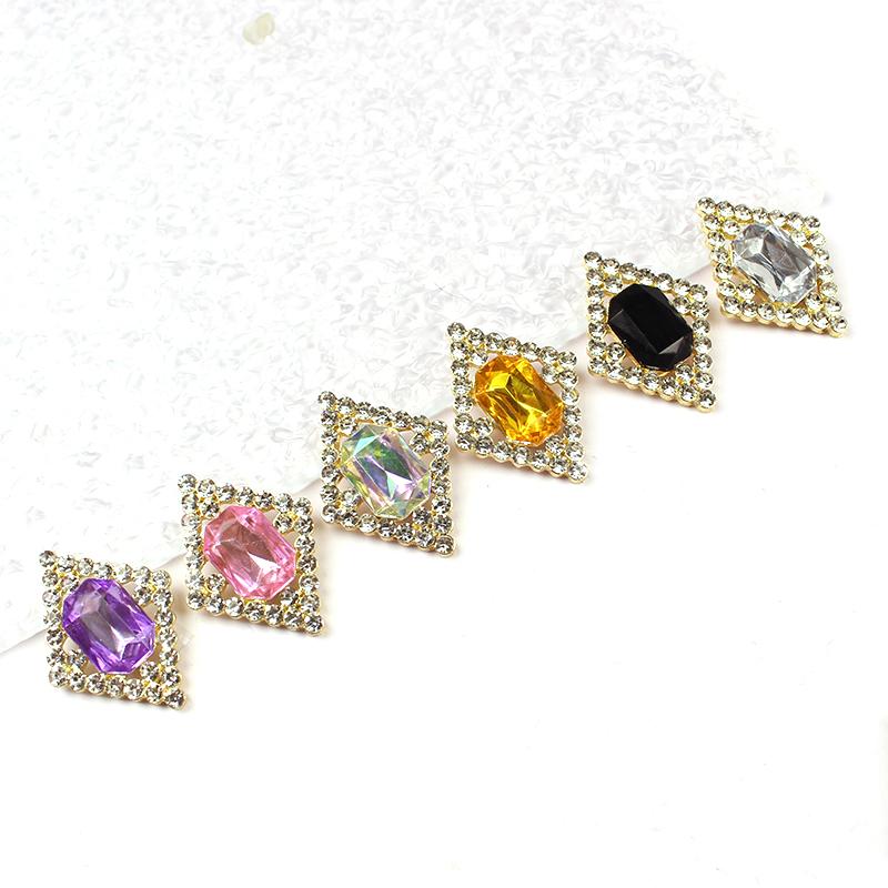 5Pcs 22*30Mm Shiny Rhinestone Rhombus Alloy Accessories Diy Jewelry Accessories Decoration