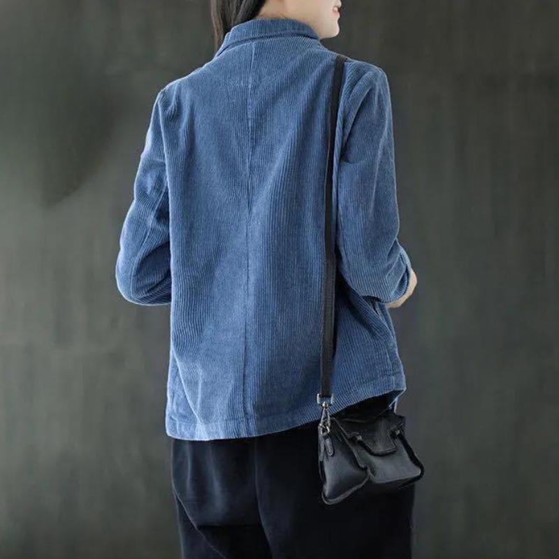 Harajuku Corduroy Jackets Korean Cute Solid Color Long Sleeve Lapel Neck Breasted Casual Double Pocket Cardigan Coat