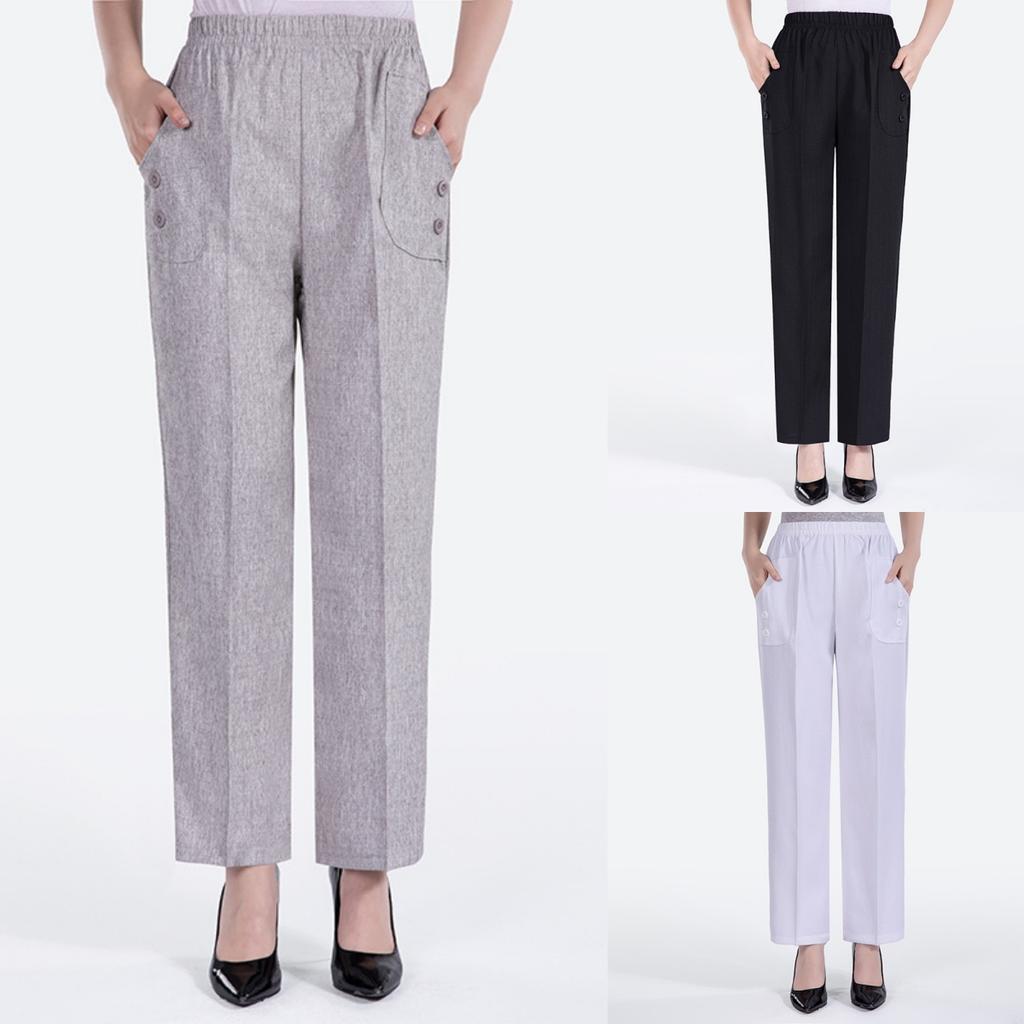 Damen Frühling und Frühling Baumwolle Leinen Casual Bequeme Hosen Mode Weiß Beige Damen Lose und Gerade Hosen