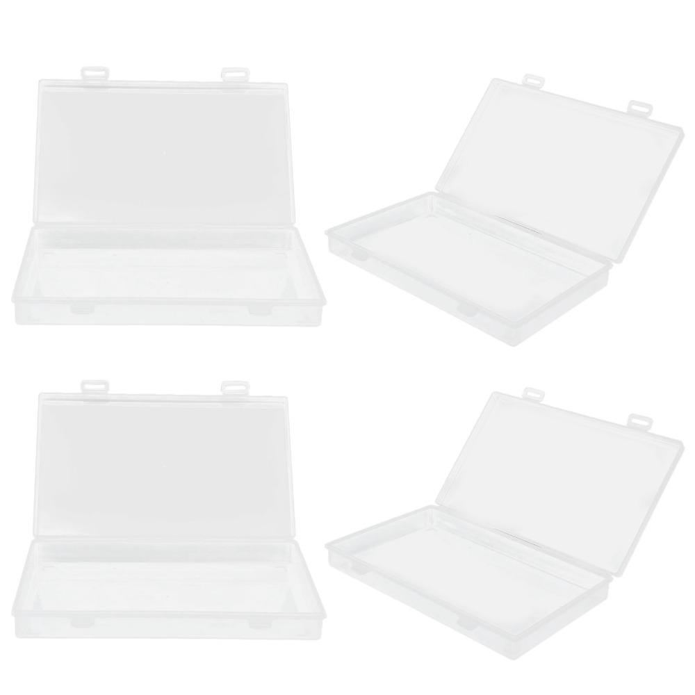 4pcs Transparent Hinged Cover Box PP Storage Container Multipurpose Storage Box  Office Supplies